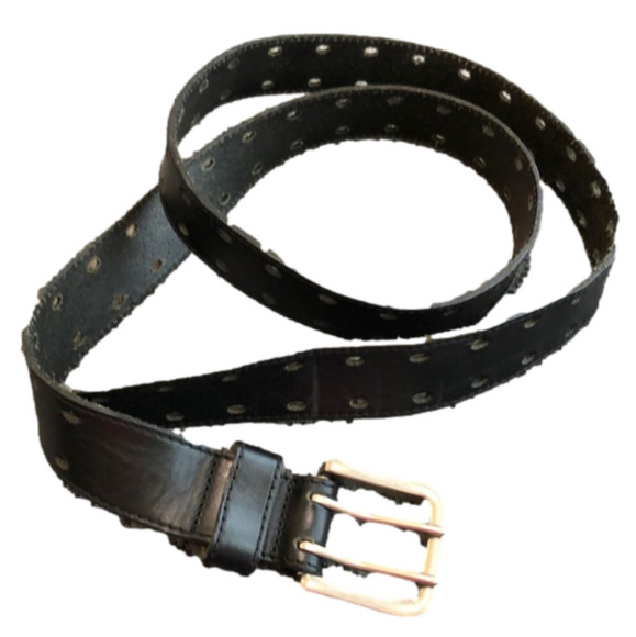 BLACK leather belt with double row of holes.  53” long. - Picture 1 of 4